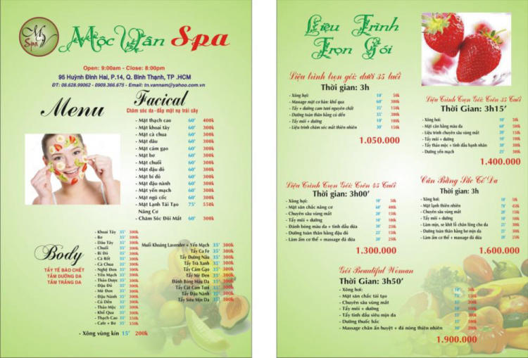 Mẫu menu Spa ấn tượng! Hướng dẫn chọn mẫu hoặc cách thiết kế menu Spa chuyên nghiệp, Sài Gòn List