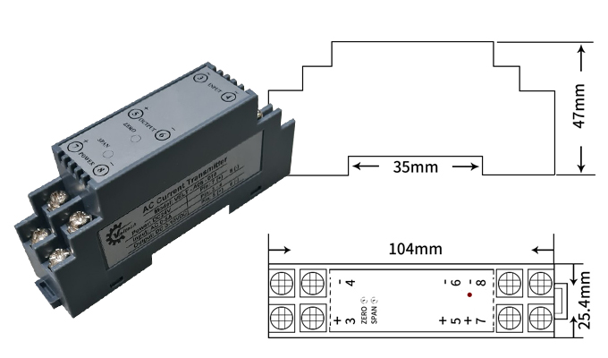 Kích thước chuyển đổi 0-75mV sang 4-20mA