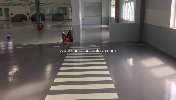 SƠN NƯỚC KIM LOAN &#8211; QUY TRÌNH THI CÔNG SƠN SÀN SHOWROOM Ô TÔ.